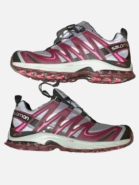 Salomon XA Pro 3D Women's Trail Running Shoes Gray Bordeaux Pink Size 9.5